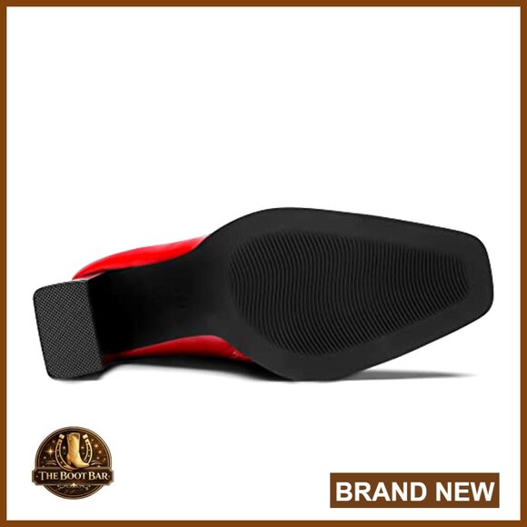 Square Toe Gogo Boots Vegan Leather High Chunky Block Heel Mid Calf - Picture 6 of 7